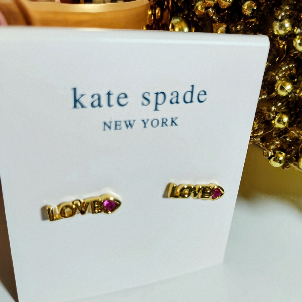 Kate Spade Gold LOVE Earrings with Pink Detail